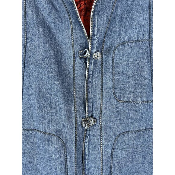 Chico’s Denim Jacket Women CHICO Size 3 Blue, Silk Lined Boho Loop Button - Picture 4 of 11